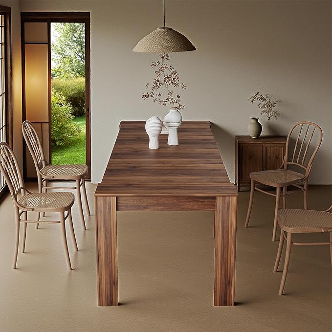 20''- 118.5'' Extendable Dining Room Table, Expandable Dining Table, Modern Large Table, for 2-12 Person, Walnut Brown