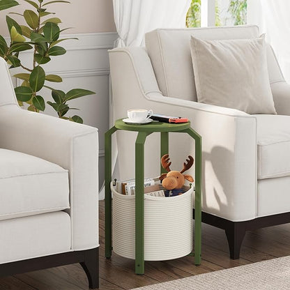 TUTOTAK Small Side Table, Round End Table, Night Stand, Bedside Table, Sofa Table with Storage Basket, Living Room, Bed Room, Olive Green TB01BOG0922