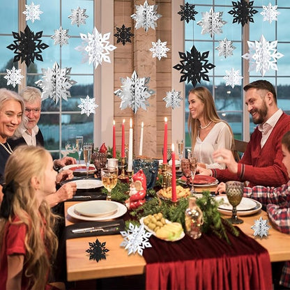 OuMuaMua Christmas Snowflake Decorations Indoor, 24PCS 3D Paper Snowflakes Hanging Ornaments Snowflake Garlands for Xmas Christmas Tree Winter Wonderland New Year Party Home Decorations