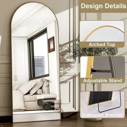 57" x 20" Arched Full Length Mirror - Wall Mounted/Floor Mirror Aluminum Alloy Frame Full Body Mirrors for Bathroom Living Room Bedroom and Entryway,Gold