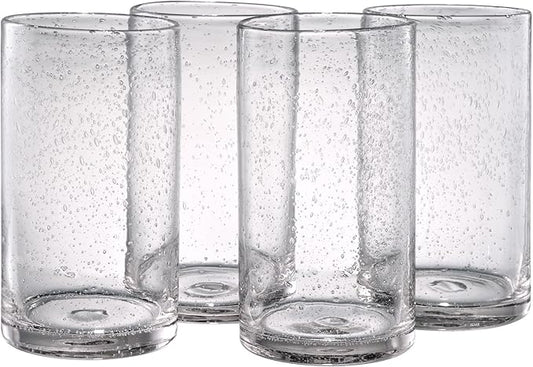 Artland 17oz Highball Tumbler, Set of 4 | Iris Seeded Design, Clear | Drinking Glass for Parties and Everyday Use - Mojito, Whiskey, Cocktail | Glassware & Kitchenware Essentials