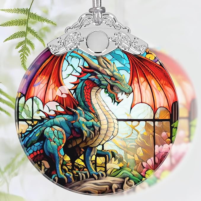 Christmas Ornament, 2025 Ornaments for Christmas Tree, Stained Glass Hanging Ornament, Holiday Ornaments, Unique Gift Idea - Flying Dragon