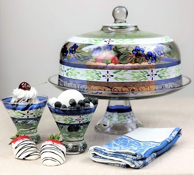 Hand Painted Cosmopolitan Glasses Set of 2 - Barcelona Blue Collection - Hand Painted Glassware by USA Artists - Unique and Decorative Cosmos Glasses, Kitchen Table Décor