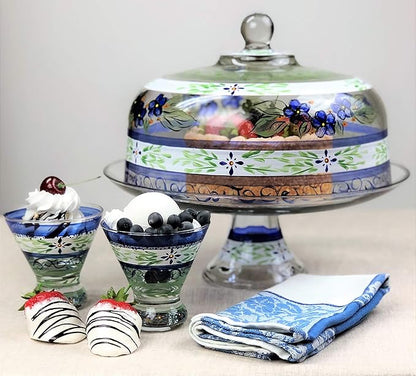 Hand Painted Cosmopolitan Glasses Set of 2 - Barcelona Blue Collection - Hand Painted Glassware by USA Artists - Unique and Decorative Cosmos Glasses, Kitchen Table Décor