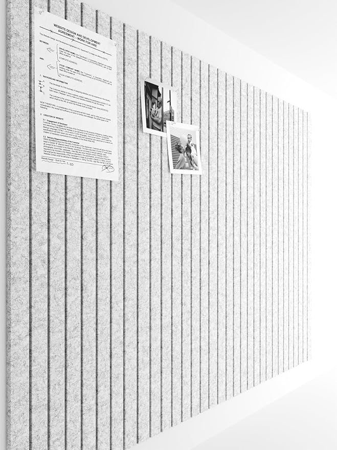 Bumusty Large Cork Board Alternative-47 x35 Felt Bulletin Board Tiles, with 30 Pushpins, 70 Adhesive Tabs, 12-Pack Slat Wall Paneling, Cork Boards for Office Push Pin Board Felt Board-Marble Gray