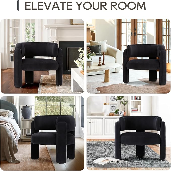 COLAMY Modern Velvet Accent Chairs Set of 2, Upholstered Barrel Chairs, Comfy Side Arm Chairs with 3 Legs for Living Room, Bedroom, Reading, Black