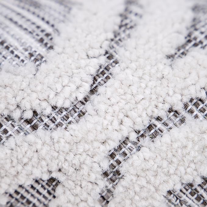My Texas House Cotton Blossom Rug 7.9x10.10 Rectangle High-Low Geometric Indoor Outdoor, Natural Grey