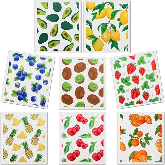 Lucomb Swedish Dish Cloths 8 Pack Reusable Quick Dry Kitchen Dish Towels, Mixed Fruit