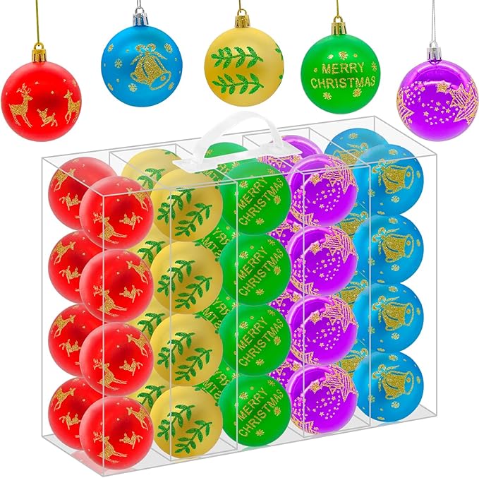 40PCS 2.36" Christmas Balls Ornaments, Plastic Christmas Tree Ornaments, Holiday Baubles, Hanging Decorations for Xmas Trees Holiday Party, Gold Red Purple Baubles