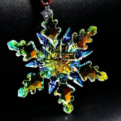2025 Annual Edition Snowflake Crystal Christmas Ornaments,Christmas Tree Ornaments Crystal Sun Catcher Home Hanging Decor (2025 Dreamy Color)