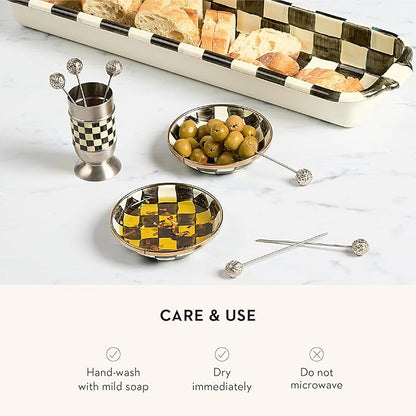 MACKENZIE-CHILDS Enamel Dipping Bowl, Small Serving Bowl for Entertaining, Black-and-White Courtly Check