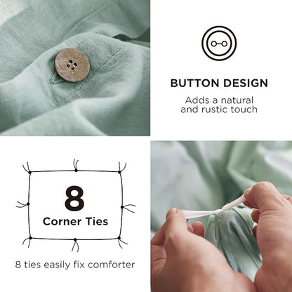 Bedsure Linen Duvet Cover Queen - Linen Cotton Blend Bedding Set, Soft & Cozy, 3 Pieces, 1 Duvet Cover 90x90 Inches and 2 Pillowcases, Sage Green Color Cooling Bedding, Comforter Sold Separately