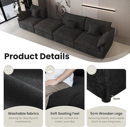 Modular Sectional Sofa with Ottoman for LivingRoom,156inch U Shaped Down Filled Cloud Couch,8 Seater Convertible V Shaped Living Room Sets,Cover Washable and Replaceable Couches for Living Room,Black