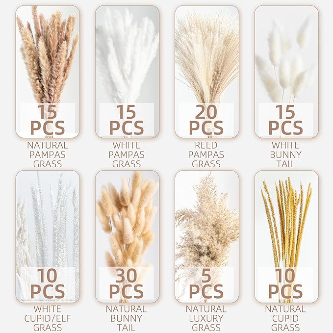 120PCS Natural Dried Pampas Grass Boho Home Decor Bouquet Phragmites Dried Flowers Bouquet for Wedding Floral Arrangements Home Decorations (120PCS)