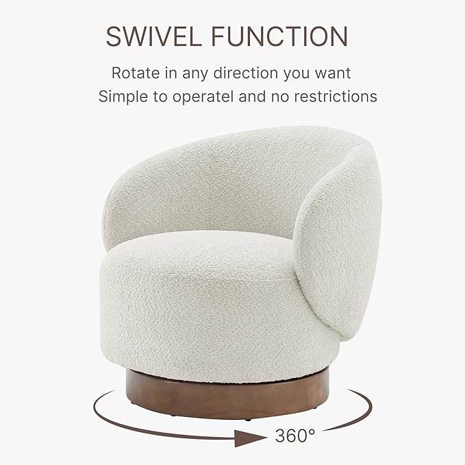 Swivel Accent Chair Round Barrel Armchair Upholstered Performance Fabric for Living Room Bedroom Reading Waitingroom,1 PCS,Cream