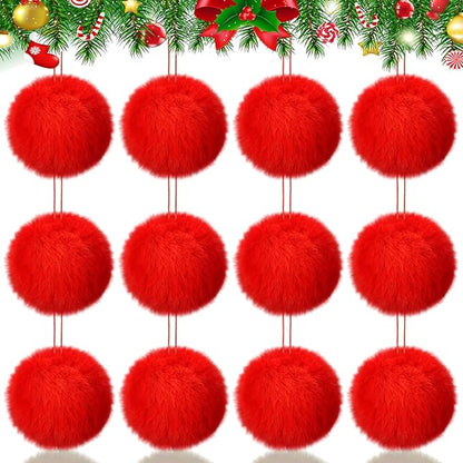 Gejoy 12 Pcs Red Furry Christmas Ball Ornaments for Xmas Tree Red Christmas Hanging Decorations Soft Faux Fur Pom Pom Ball Ornaments for Home Party Supplies Fireplace Mantel Wall Decor