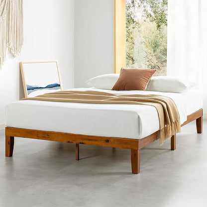 Mellow Naturalista Classic - 79.5"L x 59.5"W x 12"H Inch Solid Wood Platform Bed with Wooden Slats, No Box Spring Needed, Easy Assembly, Queen, Cherry
