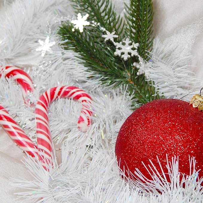 CANREVEL 4 Pieces 26.2 Ft Christmas Garland Metallic Shiny Twist Tinsel Garland Hanging Decorations for Christmas Tree, Mantle, Stairs Railing Decorations - White