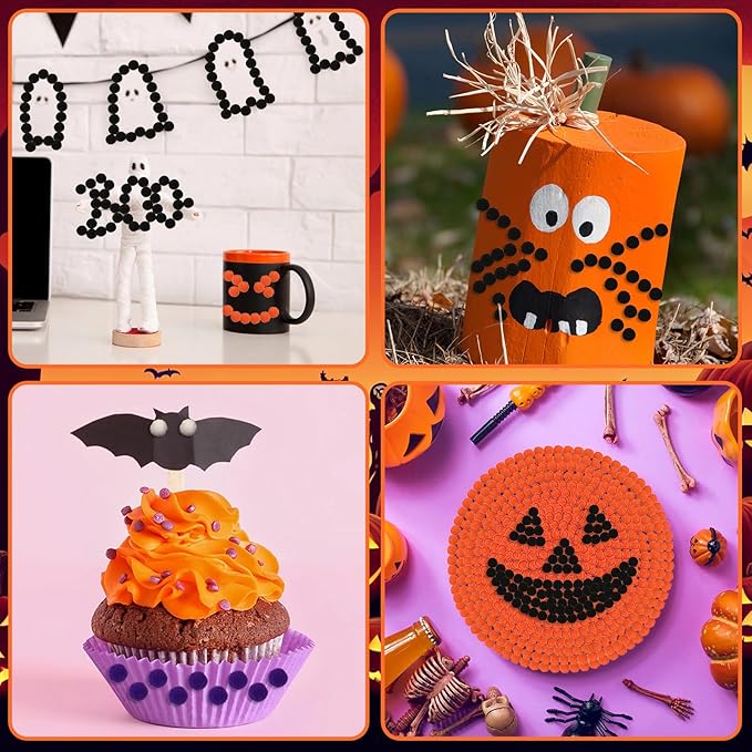 SEPGLITTER Halloween Pom Poms Balls, 1000Pcs 1 cm/0.4 inch Color Black Orange Purple White Pom Poms for Fall Halloween Party Crafts Making DIY Holiday Decorations Supplies