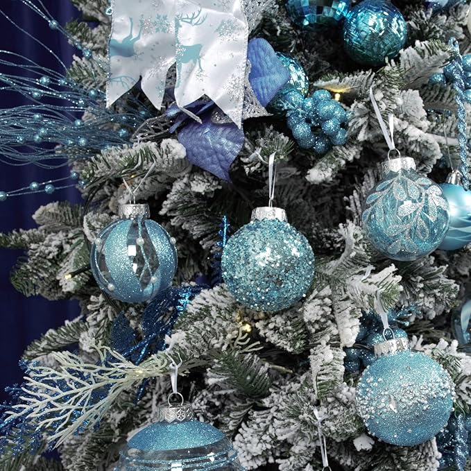 XmasExp Christmas Ball Ornaments Set 12ct Large Shatterproof Pastic Christmas Tree Decorations Hanging Ornaments for Xmas 70mm/2.76",Babyblue