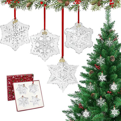 Set of 4 Crystal Snowflake Ornaments for Christmas Tree, 2025 Clear Glass Snowflake Ornaments Bulk, 3.5" Crystal Christmas Snow Flake for Tree, Xmas Gift for Home Decoration