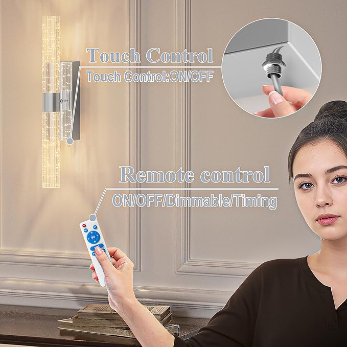 camuucci Battery Operated Sliver Wall Sconces Set of 2 Rechargeable Battery Powered Wall Light with 12000mAh Not Hardwired Dimmable Wall Lamp Fixtures for Bedroom Living Room 20.9 Inches
