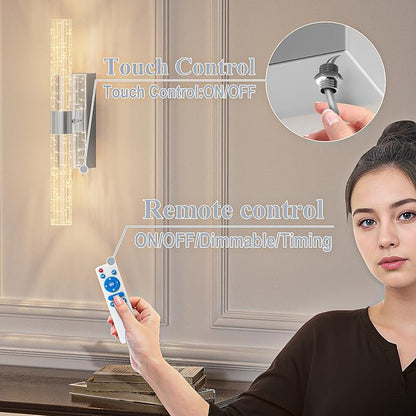 camuucci Battery Operated Sliver Wall Sconces Set of 2 Rechargeable Battery Powered Wall Light with 12000mAh Not Hardwired Dimmable Wall Lamp Fixtures for Bedroom Living Room 20.9 Inches
