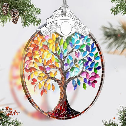 Tree of Life Ornaments for Christmas Tree, Stained Glass Christmas Ornaments and Xmas Tree Decorations