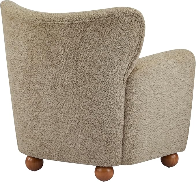 Christopher Knight Home Lindy Wingback Accent Chair, Upholstered Armchair with Rounded Wooden Legs, Curved Backrest Single Sofa, Soft Cushion Seating, Comfy Lounge Chair for Living Room, Light Brown