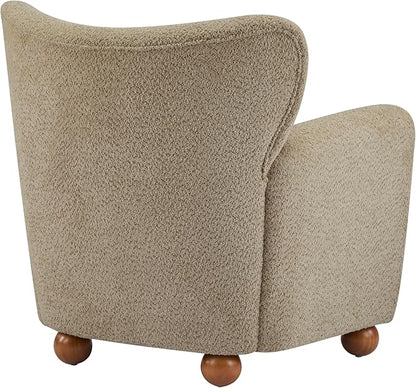 Christopher Knight Home Lindy Wingback Accent Chair, Upholstered Armchair with Rounded Wooden Legs, Curved Backrest Single Sofa, Soft Cushion Seating, Comfy Lounge Chair for Living Room, Light Brown