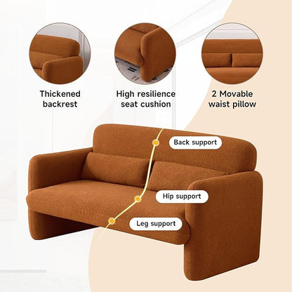 59.06'' Loveseat Sofa, 2 Seater Sherpa Fabric Love Seat Couch, Comfy Upholstered Modern Leisure Loveseat Couches with 2 Waist Pillow for Bedroom, Office, Living Room