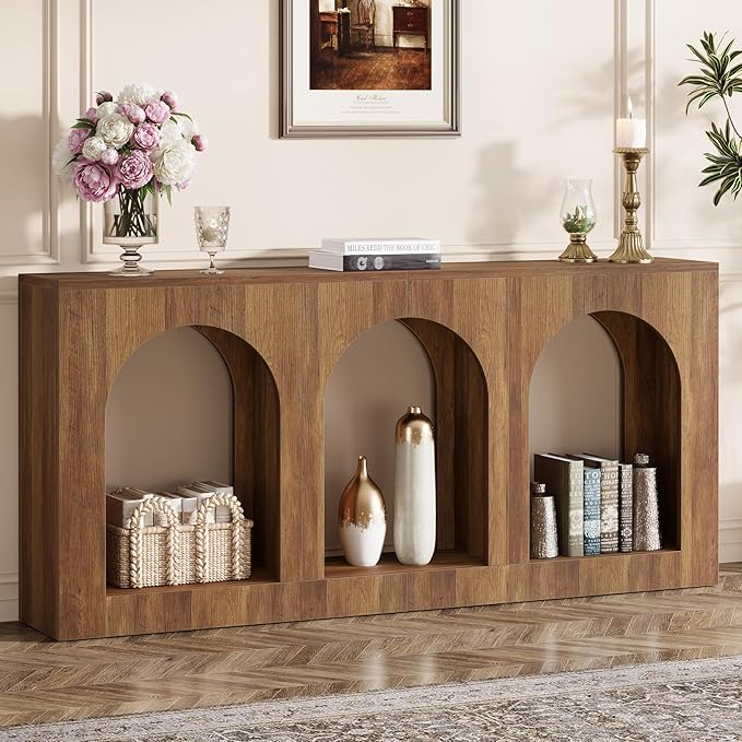 Tribesigns 70.9" Console Table with Storage, Wood Entryway Entry Table with 3 Arched Shelves for Foyer, Hallway, Living Room, Behind Couch Sofa, Narrow Long