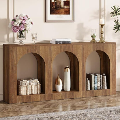 Tribesigns 70.9" Console Table with Storage, Wood Entryway Entry Table with 3 Arched Shelves for Foyer, Hallway, Living Room, Behind Couch Sofa, Narrow Long