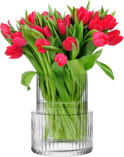 KROSNO Ribbed Flower Modern Japandi Decor Vase, 7,8 x 6,2 inch, Perfect for Home and Restaurants, Dishwasher Safe, Crystalline Glass, Lead-Free