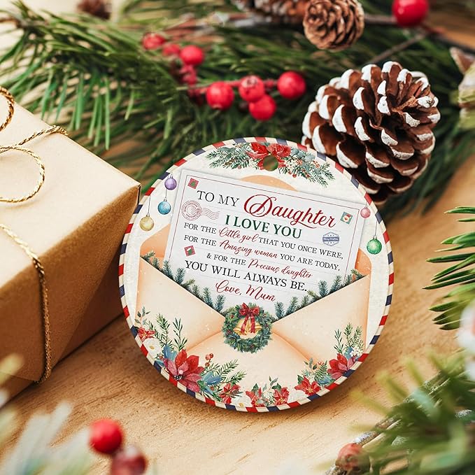 ZAGKOO Daughter Ornament 2025 – Inspirational from Mom – to My Daughter Keepsake Ornament – Ceramic Christmas Tree Decoration