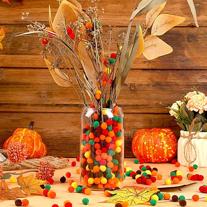 SEPGLITTER Fall Pom Poms Balls, 1000 Pieces Orange Brown Pom Poms for Crafts Making DIY Autumn Thanksgiving Party Decorations Supplies (6colors, 1 cm )