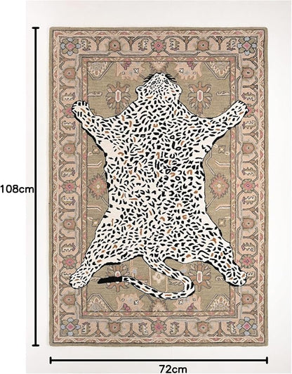 Handmade Leopard Wool Area Rug with Traditional Oushak Motif – Exquisite Animal Print Cheetah Rugs for Living Room, Bedroom | Plush Texture, Vintage Style, Thick & Durable Carpet (Neutral, 6' x 9')