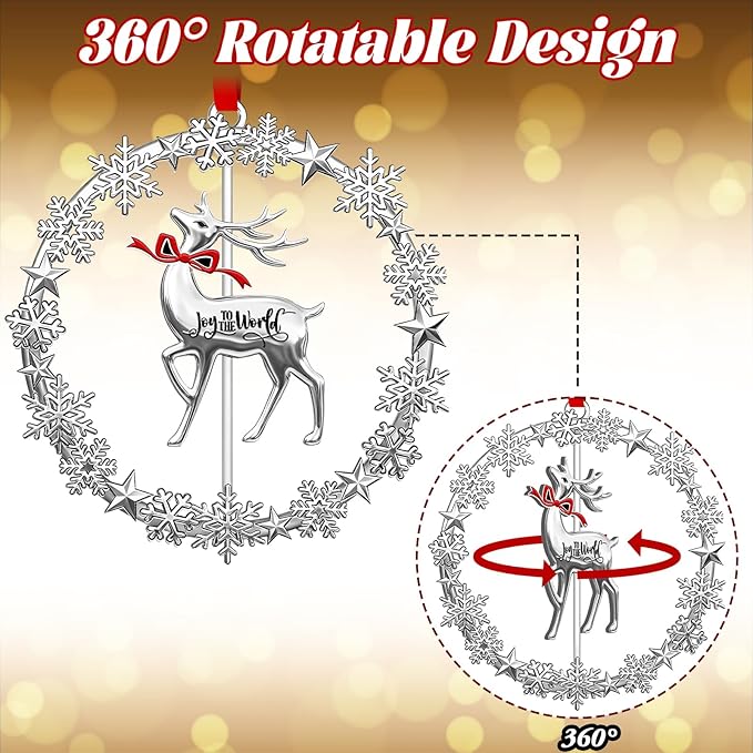 2025 Christmas Ornament, Rotatable Reindeer in Wreath, Metal Christmas Ornaments Dated Hanging Tree Decoration, New Year Holiday Keepsake Gift for Family
