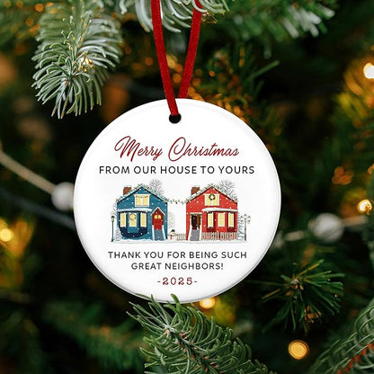 Christmas Neighbor Gifts for Women Men - Ceramic Christmas Ornaments 2025 with Card for Tree Decorations - Friend Gifts for Neighbors, Ornaments for Neighbors, Awesome Neighbor Gift for Friend
