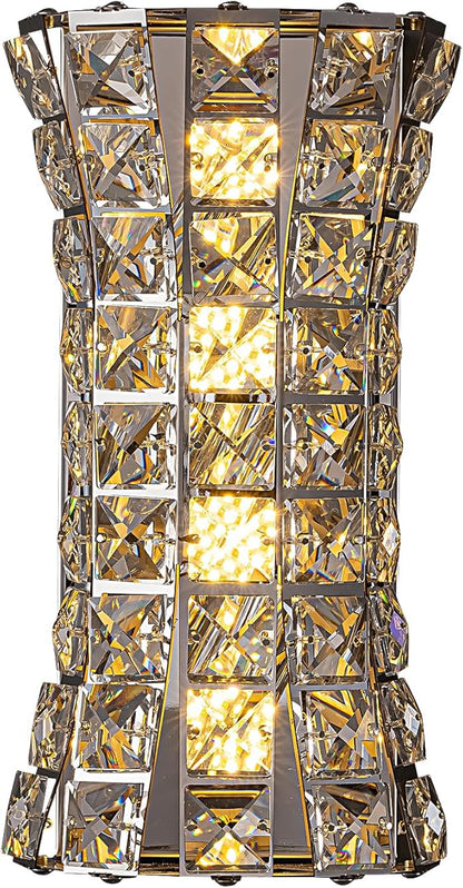 Crystal Wall Light Fixtures,Modern Chrome Wall Lamp with Clear K9 Crystals,Luxury Crystal Wall Sconces for Living Room Bedroom Bathroom Hallway Doorway Stairway,Bedside