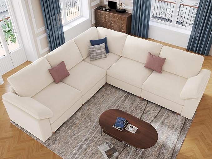 EASE MOOSE Oversized Modular Sectional Sofa, Extra Large L Shape Sectional Couch,Comfty Wide Deep seat Modular Sofa for Living Room, Removable Cover,White