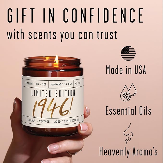 80th Birthday Gifts for Women - 'Limited Edition 1945' Soy, w/Champagne on Ice I 1945 Birthday Gifts for Women I 80 Birthday Gifts for Women I 16oz Reusable Jar, 50Hr Burn, Made in USA