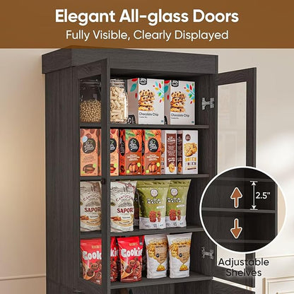 Vyre 71" Tall Farmhouse Bookshelves with Glass Doors and Drawers, Set of 3 – Large Modular Bookcase with Adjustable Shelves, Storage Cabinet for Living Room, Kitchen, Black