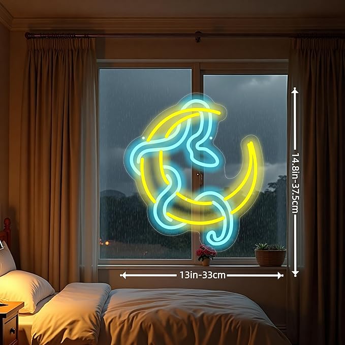 Snake on Moon Neon Sign, Animal Neon Sign, Neon sign Art Bedroom, Snake wall decor, Python Signs For Bedroom Beer Bar Neon Light Sign Hotel Party Club Office Art Lights for Kid Bedroom Man Cave Bar-Yellow