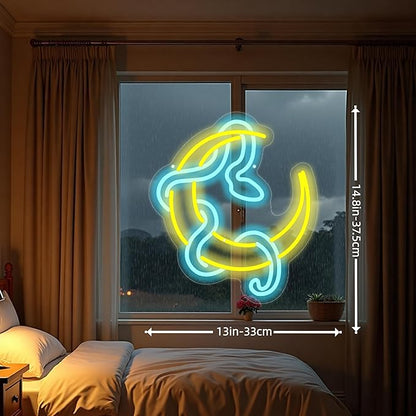 Snake on Moon Neon Sign, Animal Neon Sign, Neon sign Art Bedroom, Snake wall decor, Python Signs For Bedroom Beer Bar Neon Light Sign Hotel Party Club Office Art Lights for Kid Bedroom Man Cave Bar-Yellow
