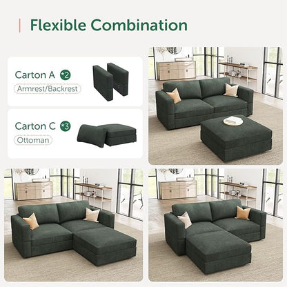 HONBAY Modular Sectional Sofa with Storage Corduroy Sectional Couches with Chaise L Shaped Sectional Couches for Living Room,Green