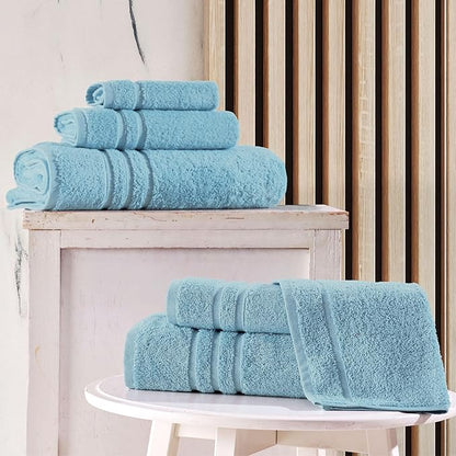Hawmam Linen Light Blue 6 Piece Bath Towels Set for Bathroom Original Turkish Cotton Soft Absorbent and Premium Bath Towels Hand Towels
