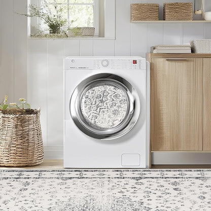 Washable Rugs 8x10 Area Rugs for Living Room,Rugs for Bedroom,Large Carpets,Ultra Soft Faux Wool Retro Dining Room Rug,Non Slip&Non-Shedding Low Pile Vintage Print Rug for Home Office-Grey