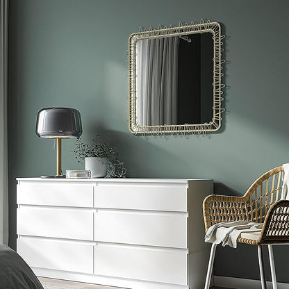 LuxenHome 30" Gold Bathroom Vanity Mirror for Wall, Square Metal Framed Wall Mirror Accent for Bedroom Dresser Entryway Living Room Modern Decorative Hanging Sculpture Home Decorations