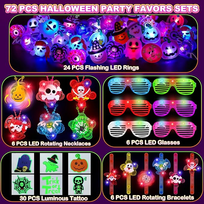 Halloween Party Favors for Kids, 72 Pack Glow in the Dark Toys Bulk Halloween Toys for Girl Boy School Classroom Goodies Bags Fillers Party Supplies Trick or Treats Gifts